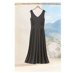 Coldwater Creek Polka Dot Sleeveless Maxi Dress Women's 2XL Navy Blue Tall Long